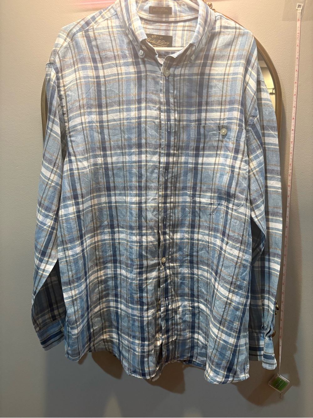Orvis Light Blue and White Plaid Button-Down Shirt